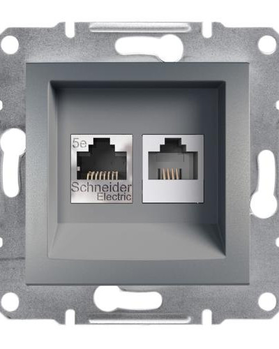 РОЗЕТКА КОМПЬЮТЕРНАЯ RJ45 КАТ. 5Е И ТЕЛЕФОННАЯ РОЗЕТКА RJ12 ASFORA СТАЛЬ