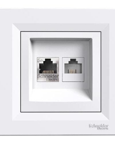РОЗЕТКА КОМПЬЮТЕРНАЯ RJ45 КАТ. 5Е И ТЕЛЕФОННАЯ РОЗЕТКА RJ12 БЕЛАЯ ASFORA