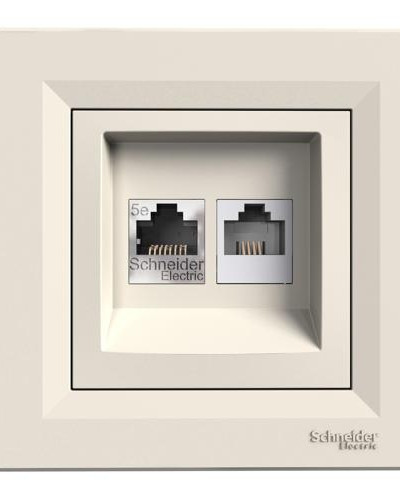 РОЗЕТКА КОМПЬЮТЕРНАЯ RJ45 КАТ. 5Е И ТЕЛЕФОННАЯ РОЗЕТКА RJ12 КРЕМ ASFORA