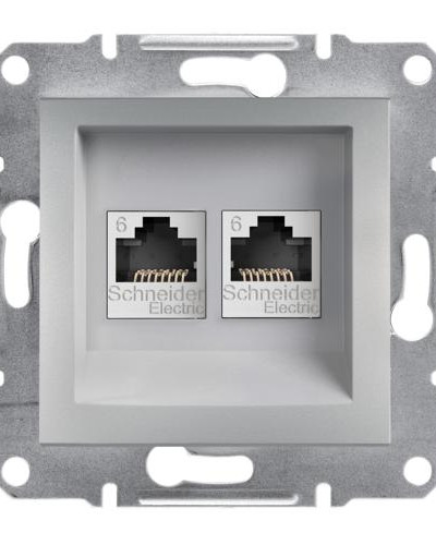 РОЗЕТКА КОМПЬЮТЕРНАЯ RJ45 UTP КАТ.6 ДВОЙНАЯ ASFORA АЛЮМИНИЙ