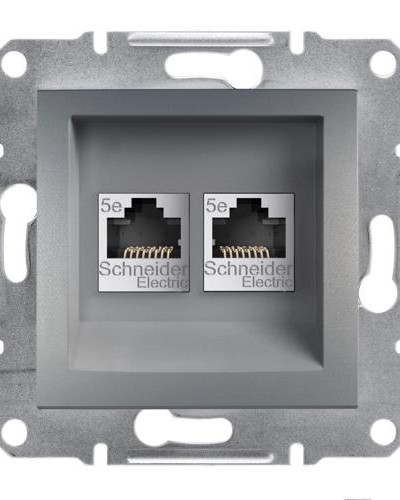 РОЗЕТКА КОМПЬЮТЕРНАЯ RJ45 UTP КАТ. 5Е ДВОЙНАЯ ASFORA СТАЛЬ