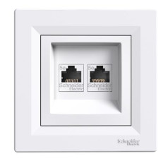 РОЗЕТКА КОМПЬЮТЕРНАЯ RJ45 UTP КАТ. 5Е ДВОЙНАЯ БЕЛАЯ ASFORA