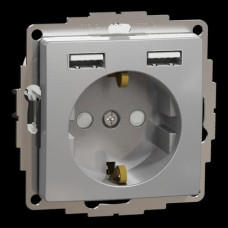 Розетка с заземлением + 2 USB тип А Алюминий Sedna Design Schneider Electric SDD113052