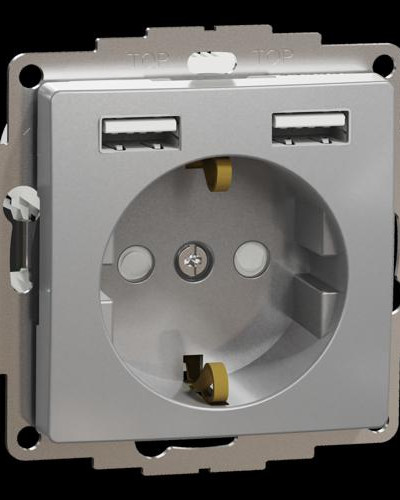 Розетка с заземлением + 2 USB тип А Алюминий Sedna Design Schneider Electric SDD113052