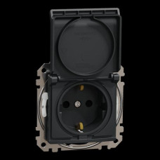 Розетка с заземлением, со шторками, с крышкой IP44 Черный Sedna Design Schneider Electric SDD214024