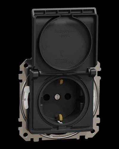 Розетка с заземлением, со шторками, с крышкой IP44 Черный Sedna Design Schneider Electric SDD214024