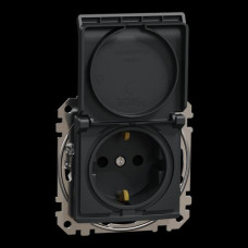Розетка с заземлением, со шторками и крышкой Черный Sedna Design Schneider Electric SDD114024