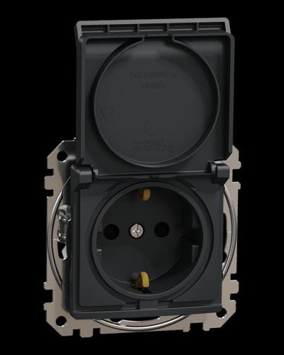 Розетка с заземлением, со шторками и крышкой Черный Sedna Design Schneider Electric SDD114024