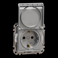 Розетка с заземлением, со шторками и крышкой IP44 Алюминий Sedna Design Schneider Electric SDD213024