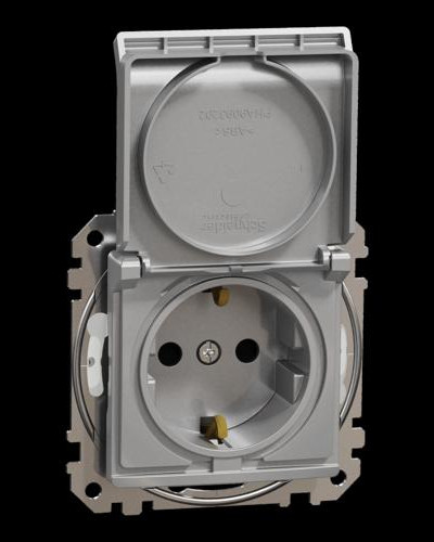 Розетка с заземлением, со шторками и крышкой IP44 Алюминий Sedna Design Schneider Electric SDD213024