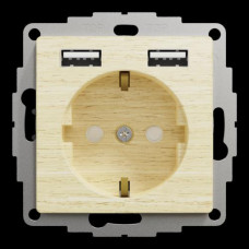Розетка со шторками и 2 USB разъемами типа A+A, Sedna Design & Elements, Береза-имитация дерева, SDD180052 Schneider Electric