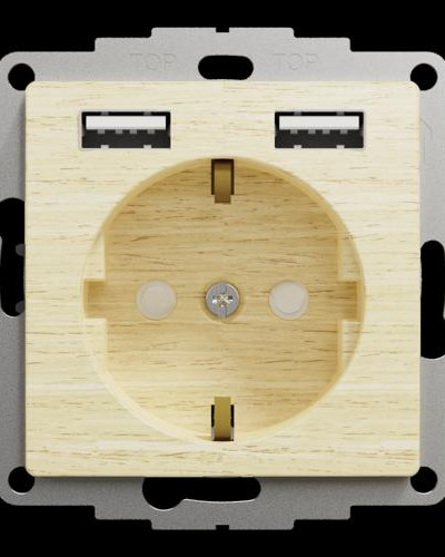 Розетка со шторками и 2 USB разъемами типа A+A, Sedna Design & Elements, Береза-имитация дерева, SDD180052 Schneider Electric