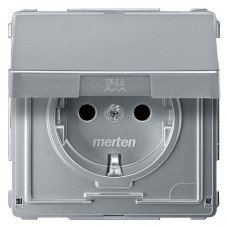 Механизм розетки SCHUKO с крышкой с защитными шторками IP44, алюминий, Aquadesign, Merten Schneider Electric MTN2310-7260