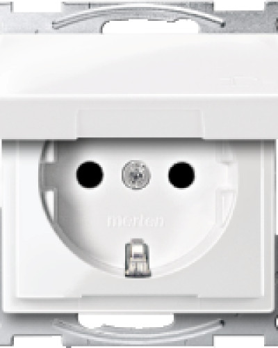Механізм розетки SCHUKO з кришкою з захисними шторками  IP44 полярно  білий  ,Merten 	
System M Schneider Electric MTN2310-0319