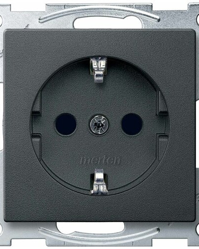 Механізм розетки SCHUKO з кришкою з захисними шторками ,Антрацит Merten 	
System M Schneider Electric MTN2310-0414