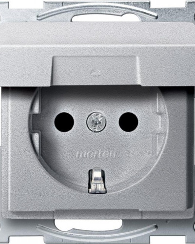 Механізм розетки SCHUKO з кришкою з захисними шторками ,алюміній Merten 	
System M Schneider Electric MTN2310-0460