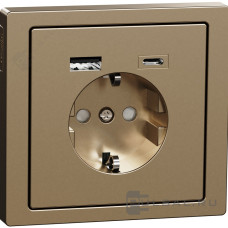 Розетка SCHUKO з подвійною USB-
 зарядкою, 3 А, тип А+С, Шампань,D-Life, Merten Scheider Electric MTN2367-6051