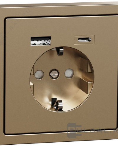 Розетка SCHUKO з подвійною USB-
 зарядкою, 3 А, тип А+С, Шампань,D-Life, Merten Scheider Electric MTN2367-6051