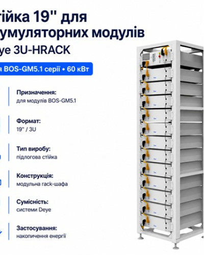 Стійка 19" Deye 3U-HRACK для BOS-GM5.1 серії 60 кВт