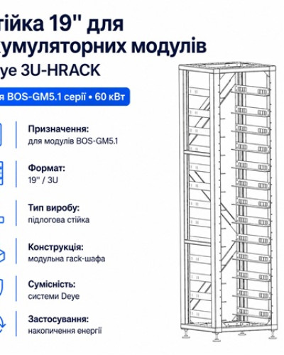 Стійка 19" Deye 3U-HRACK для BOS-GM5.1 серії 60 кВт