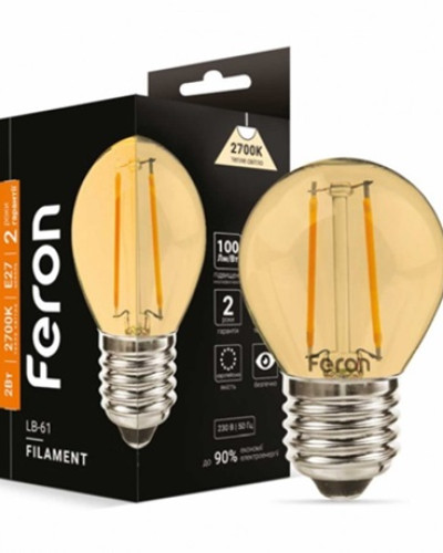 Светодиодная лампа Feron Filament LB-61 2Вт E27 2700K золото