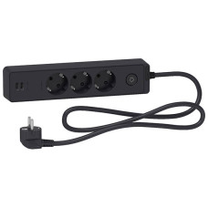 ПОДОВЖУВАЧ UNICA EXTEND НА 3 РОЗЕТКИ З ЗАЗЕМЛЕННЯМ+2*USB-РОЗЕТКИ, 1.5М, ЧОРНИЙ