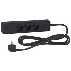 ПОДОВЖУВАЧ UNICA EXTEND НА 3 РОЗЕТКИ З ЗАЗЕМЛЕННЯМ+2*USB-РОЗЕТКИ, 3М, ЧОРНИЙ
