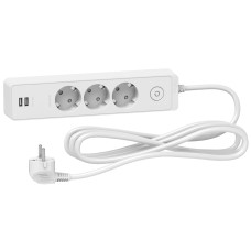 Удлинитель UNICA EXTEND НА 3 РОЗЕТКИ С ЗЕЗЕМЛЕНИЕМ+2*USB-РОЗЕТКИ, 3М, БЕЛЫЙ