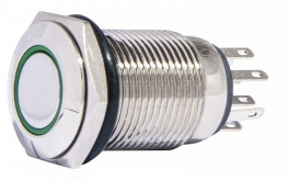 TYJ 16-262 Кнопка металева пласка з підсвічуванням, 2NO+2NC, зелена 220V.