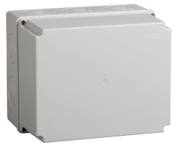 Коробка КМ41344 розпаювальна для в/п 240х195х165 мм IP55 (RAL7035, монт. плата, кабельні вводи 5 шт)