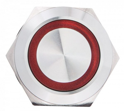 TYJ 22-371 Кнопка металева пласка з фіксац. 1NO+1NC, з підсвічуванням, червона 220V.