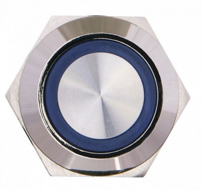 TYJ 19-271  Кнопка металева пласка з підсвічуванням, 1NO+1NC, синя 24V.